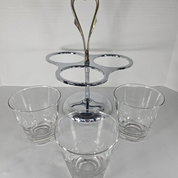 Vintage MCM, Kromex, Triple Condiment Caddy, Lazy Susan Chrome Glass Brass - Picture 4 of 11